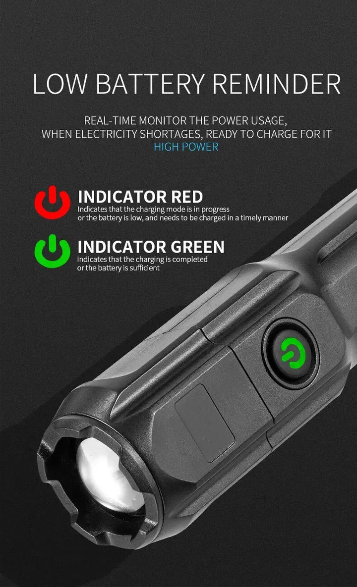 STRONG LED TORCH WITH ZOOM - USB RECHARGEABLE CAMPING TORCH-F15-T-Nora Luxe