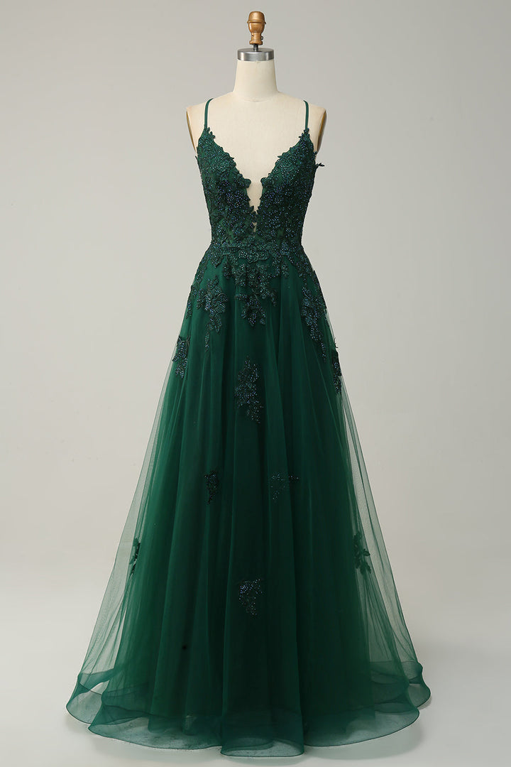Stylish A-Line Evening Dress - Emilia-Dark green-0-Nora Luxe