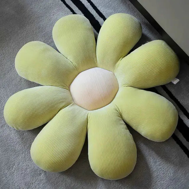 Stylish and Comfortable Flower-Shaped Cushion - Floral Bliss-Green-White-13.78 in-Nora Luxe