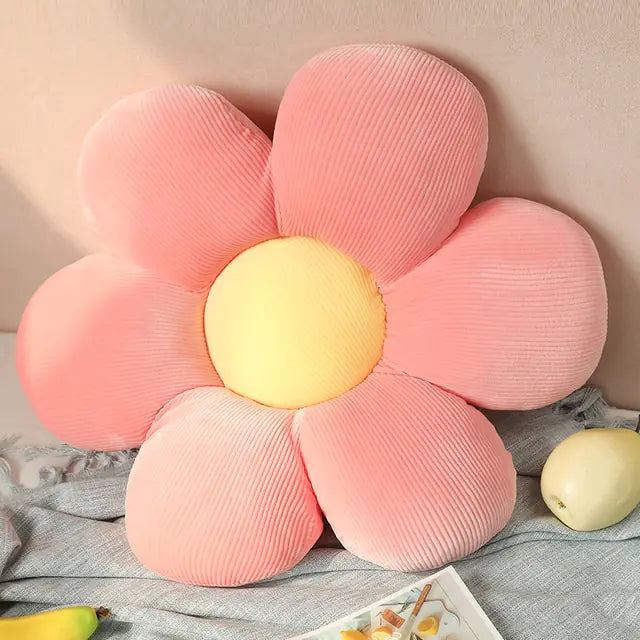 Stylish and Comfortable Flower-Shaped Cushion - Floral Bliss-Pink-Yellow-13.78 in-Nora Luxe
