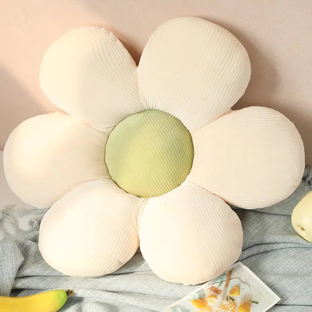 Stylish and Comfortable Flower-Shaped Cushion - Floral Bliss-White-Green-21.65 in-Nora Luxe