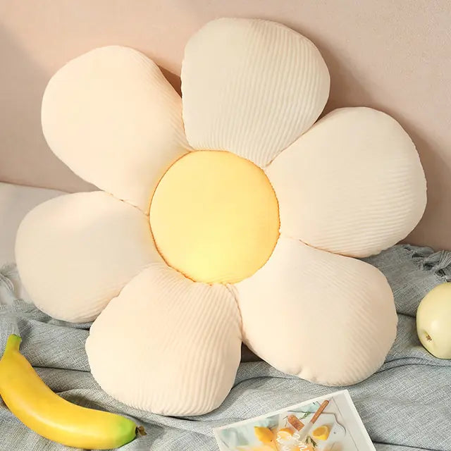 Stylish and Comfortable Flower-Shaped Cushion - Floral Bliss-White-Yellow-17.72 in-Nora Luxe