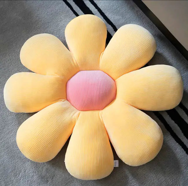 Stylish and Comfortable Flower-Shaped Cushion - Floral Bliss-Yellow-Pink-17.72 in-Nora Luxe