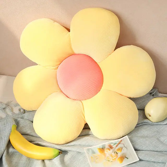 Stylish and Comfortable Flower-Shaped Cushion - Floral Bliss-Yellow-Pink 2-21.65 in-Nora Luxe