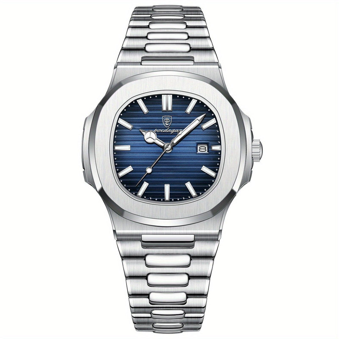 Stylish and Sustainable Men's Wristwatch - ValorLuxe-Silver / Blue-Nora Luxe