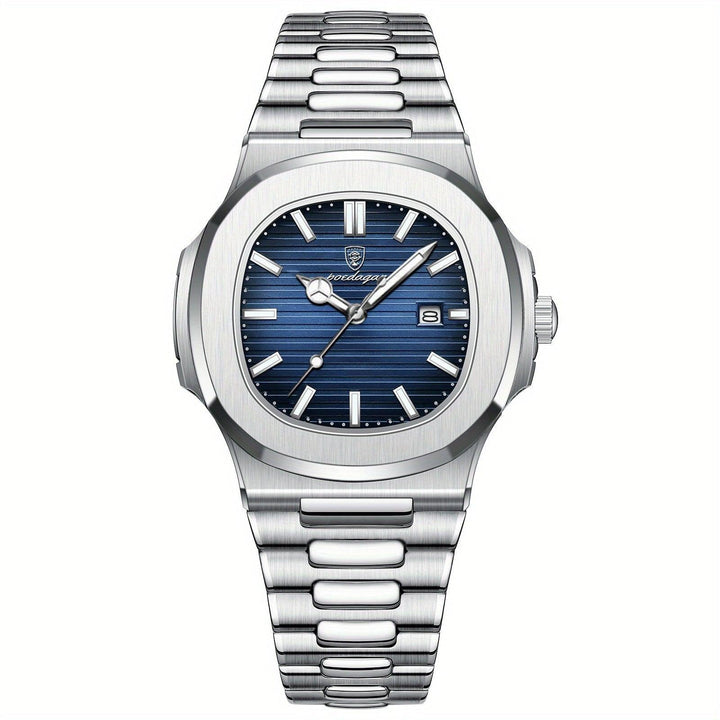 Stylish and Sustainable Men's Wristwatch - ValorLuxe-Silver / Blue-Nora Luxe