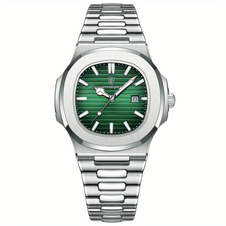 Stylish and Sustainable Men's Wristwatch - ValorLuxe-Silver / Green-Nora Luxe