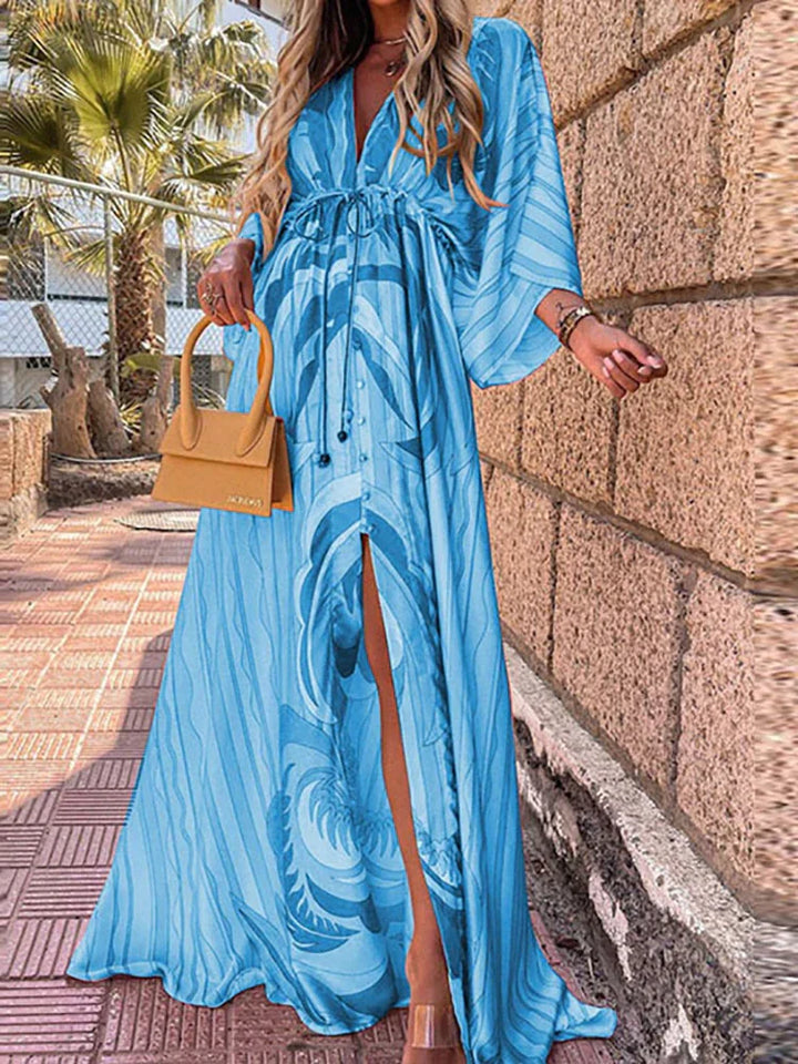 Stylish Beach Dress with Print - Zamara-Blue-S-Nora Luxe