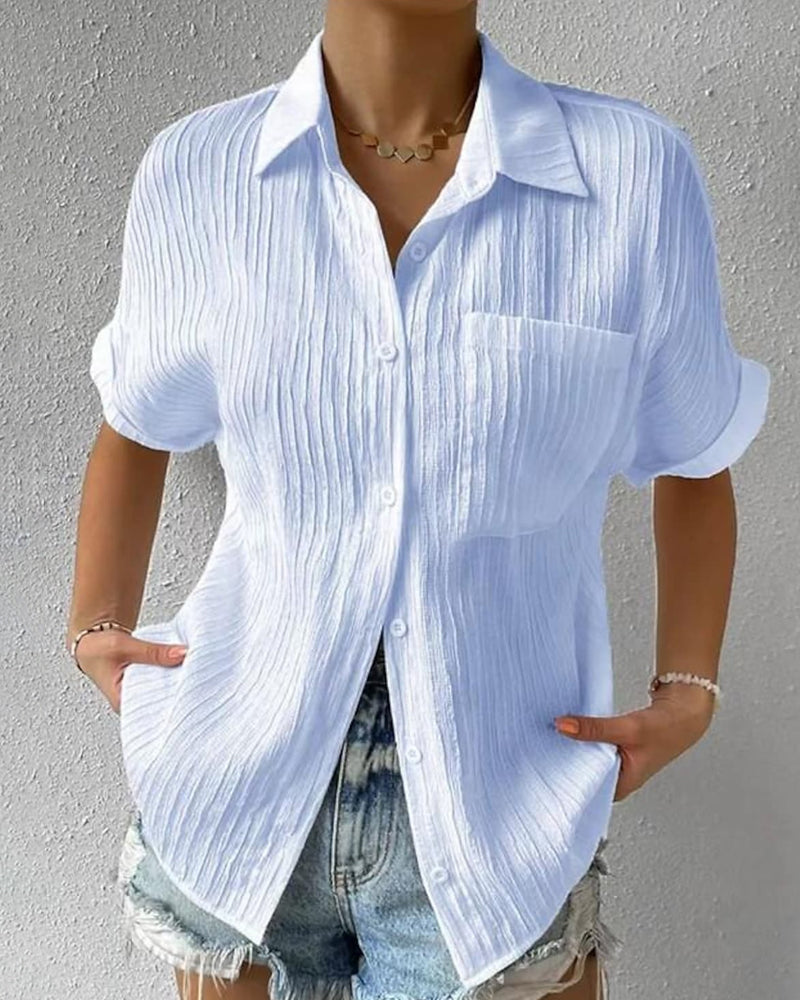 Stylish blouse with short sleeves – Elena-Light blue-S-Nora Luxe