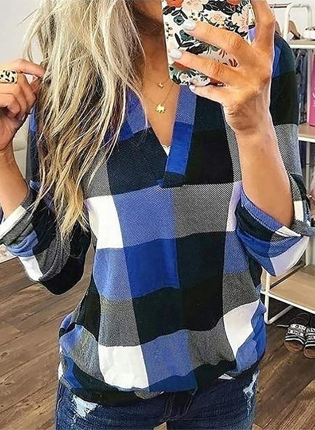 Stylish Casual Checked Ladies' Blouse - Lara-Black-S-Nora Luxe