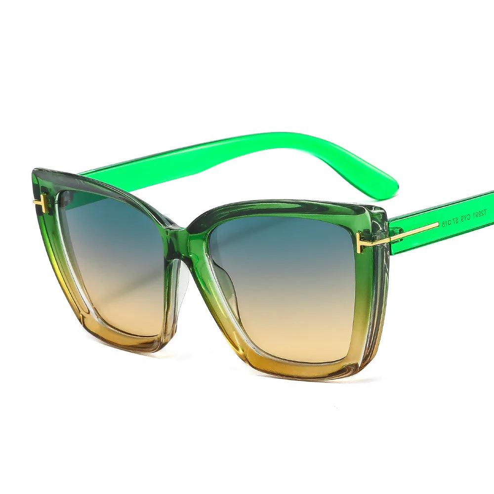 Stylish cat-eye sunglasses with UV protection and gradient - VueLuxe-Green-Brown-The Livary