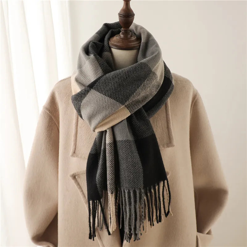 Stylish Checked Women's Scarf - Liora-Black 1-Nora Luxe