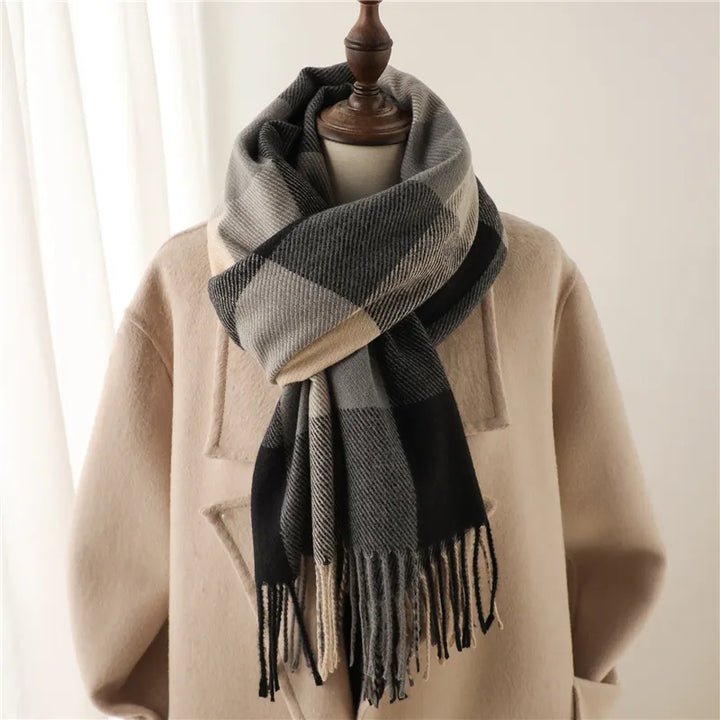Stylish Checked Women's Scarf - Liora-Black 1-Nora Luxe