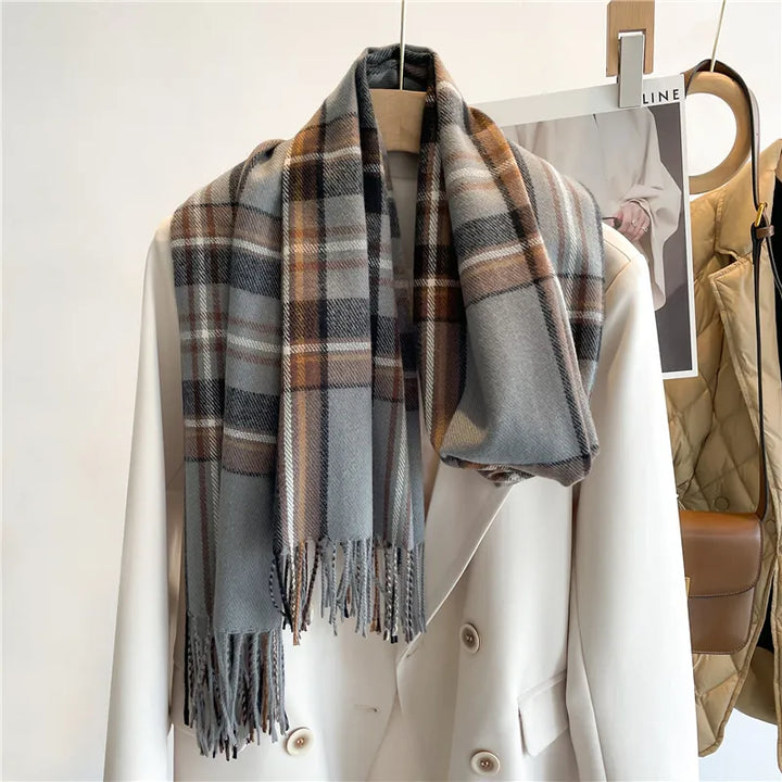 Stylish Checked Women's Scarf - Liora-Gray 1-Nora Luxe