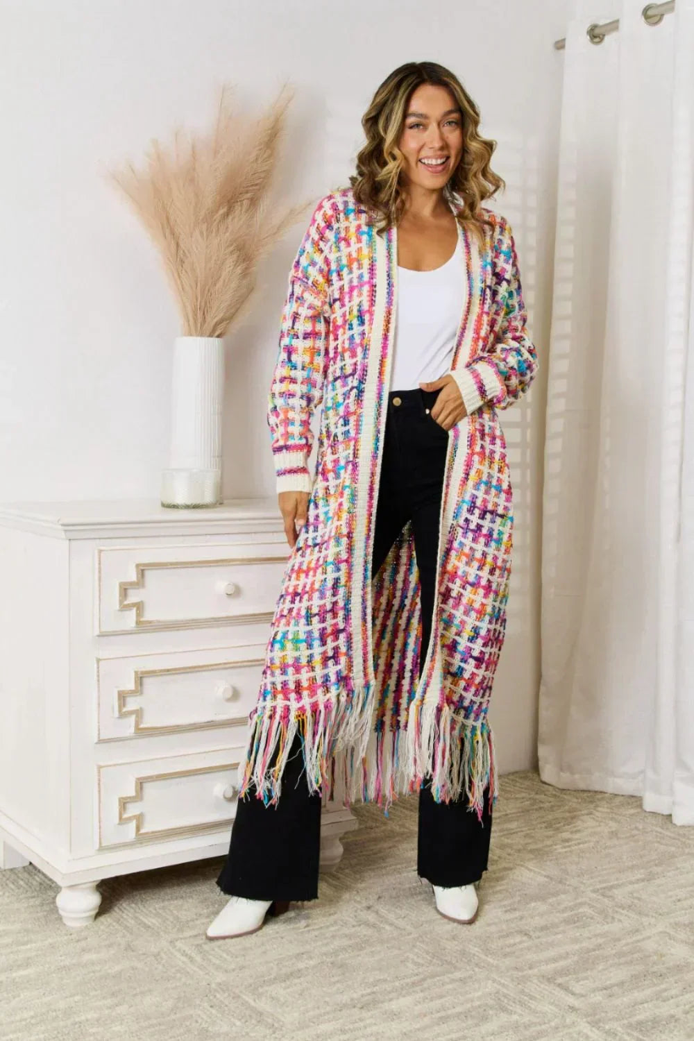Stylish Colored Cardigan for Women - Aurora-Red/White-S-Nora Luxe