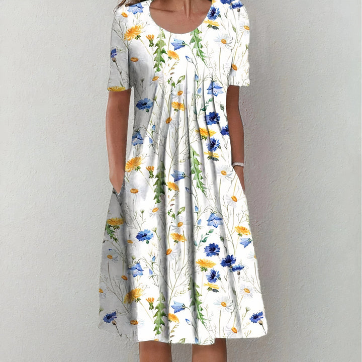 Stylish Cotton Dress - Lina-White/Yellow-S-Nora Luxe