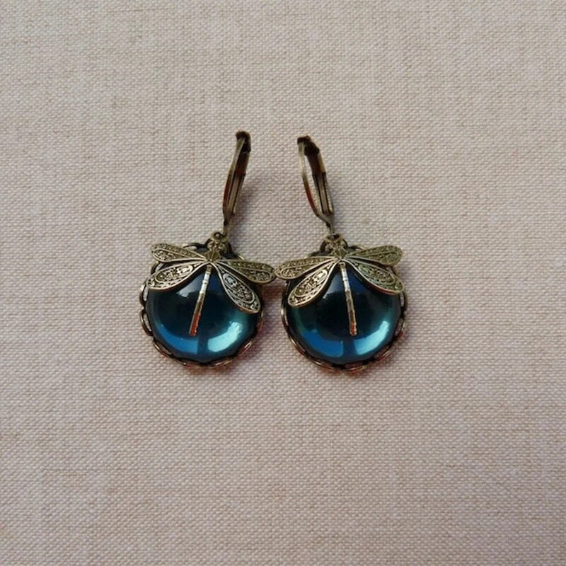 Stylish Crystal Antique Gold Earrings - Amarae-Blue-Nora Luxe