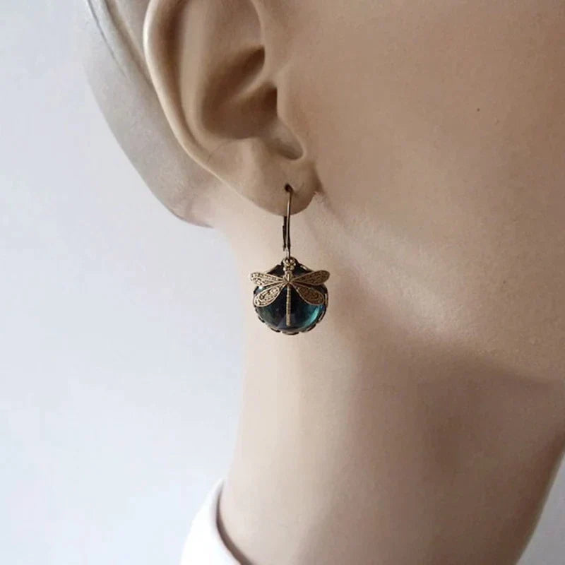Stylish Crystal Antique Gold Earrings - Amarae-Blue-Nora Luxe