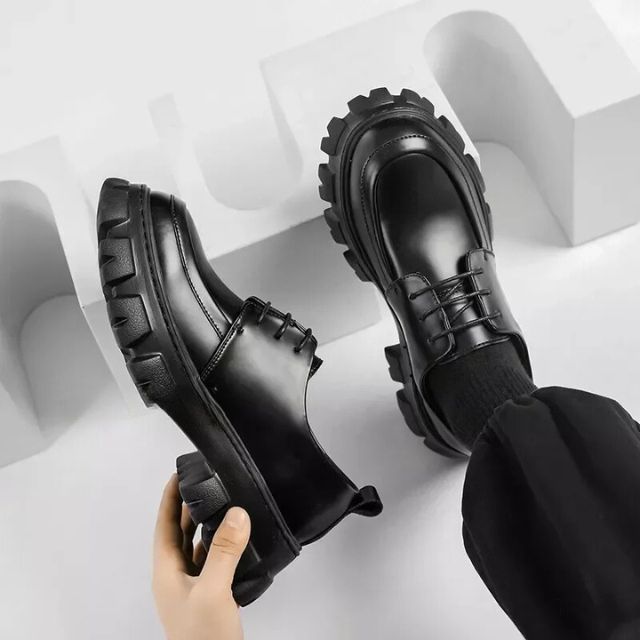 Stylish Derby Shoes with Thick Sole - Ethan-Black-5.5-Nora Luxe