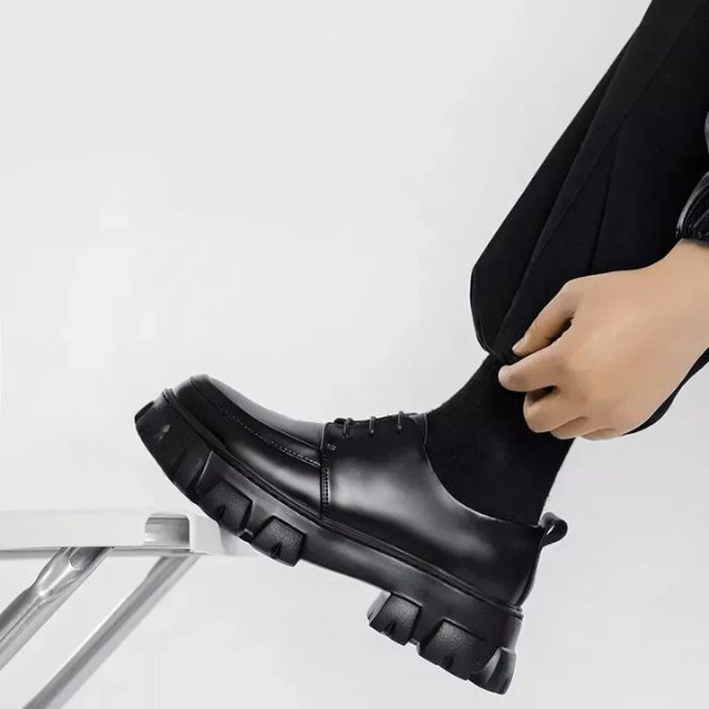 Stylish Derby Shoes with Thick Sole - Ethan-Black-5.5-Nora Luxe