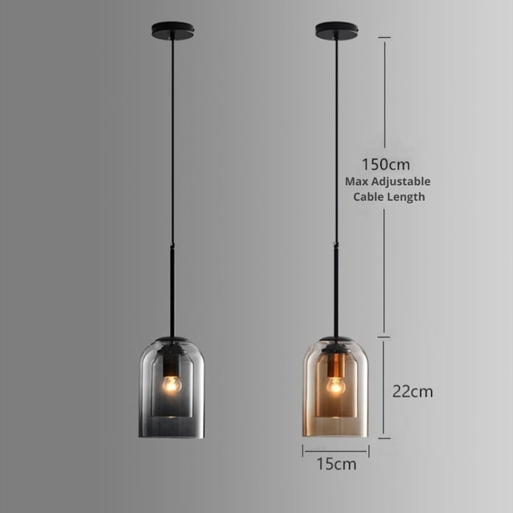 Both color versions with dimension callouts showing shade height, shade width and maximum adjustable hanging length 12