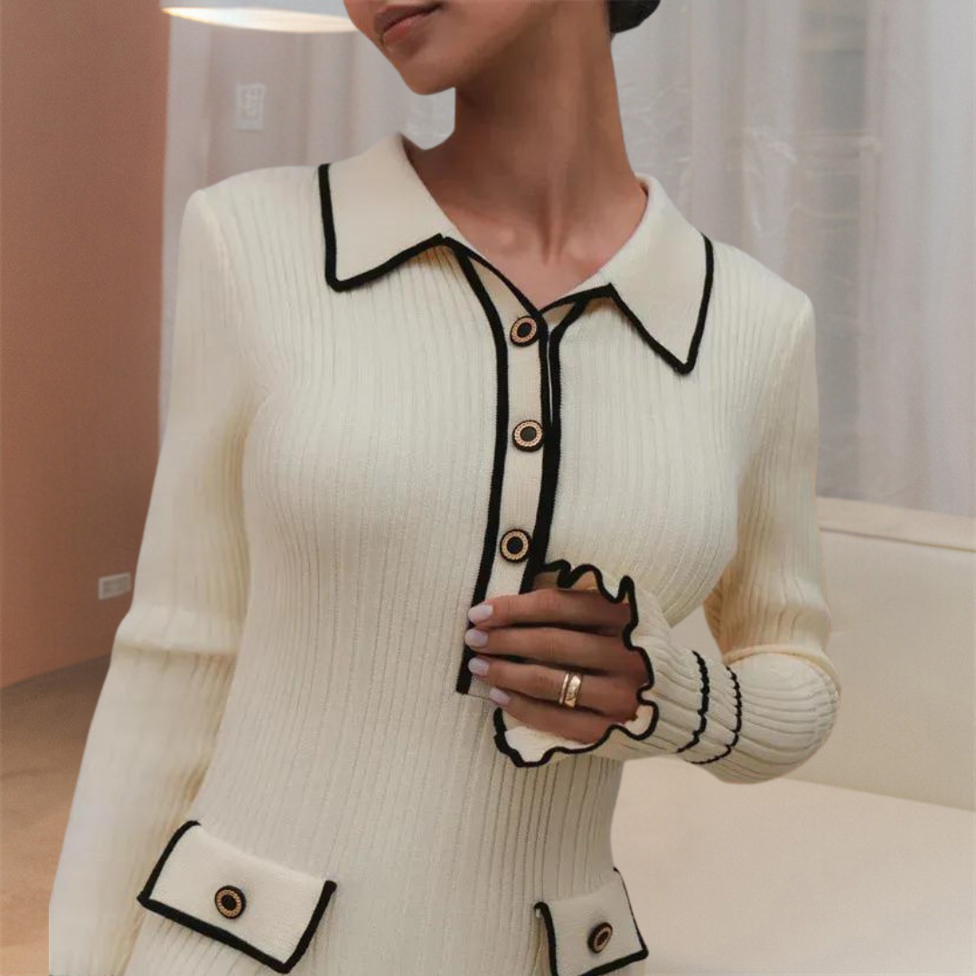 Stylish Dress with Long Sleeves - Lina-Beige-XS-Nora Luxe