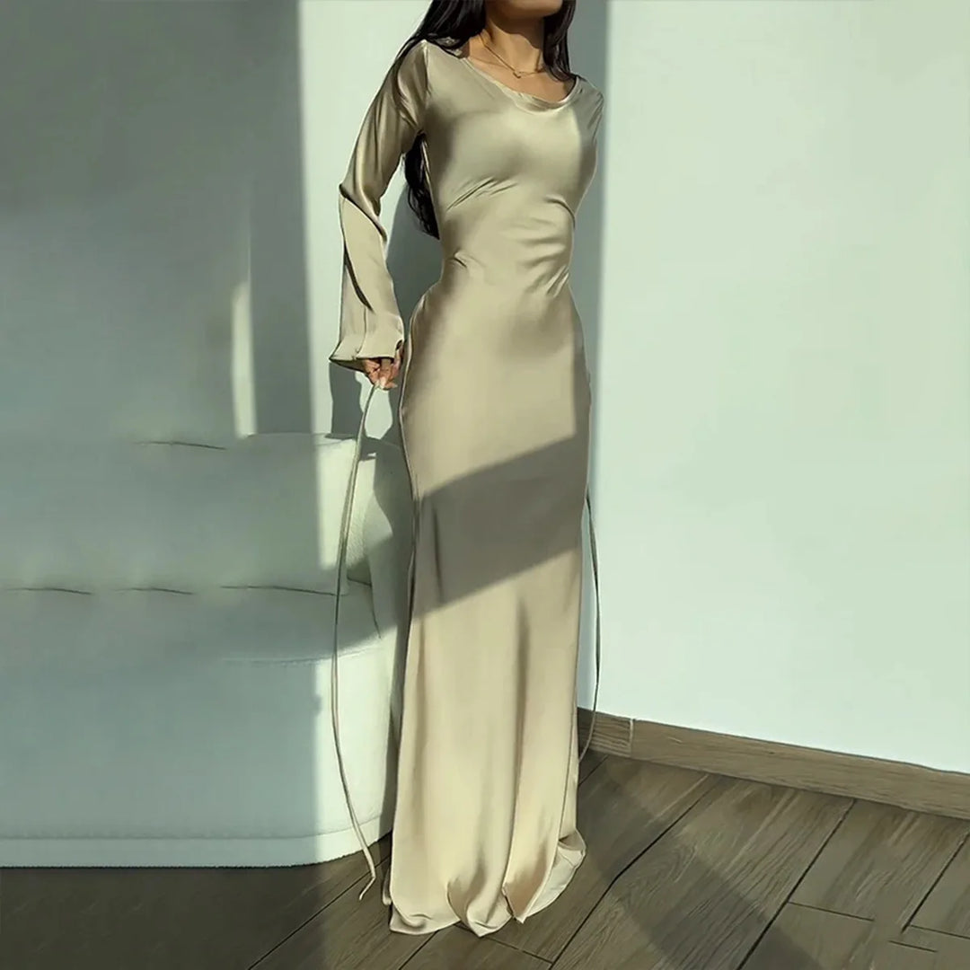 Stylish Dress with Long Sleeves - Sophia-Apricot-XS-Nora Luxe
