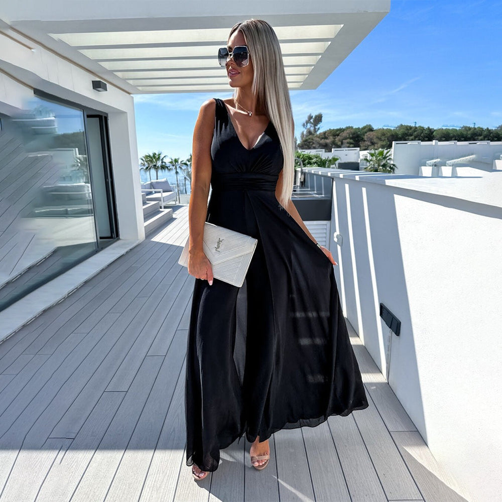 Stylish festive ladies' jumpsuit with dress look – Lorena-Black-S-Nora Luxe