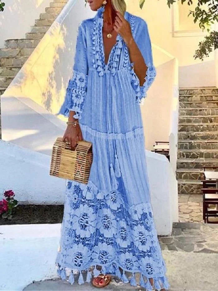 Stylish figure-hugging lace dress for women – Elina-Blue-S-Nora Luxe