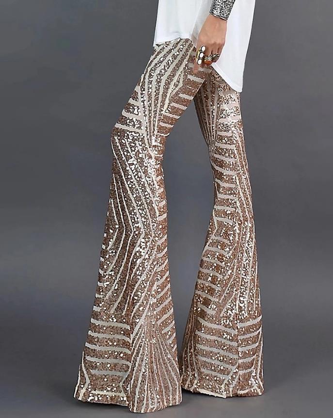 Stylish Glitter Flared Trousers - Nova-S-Nora Luxe