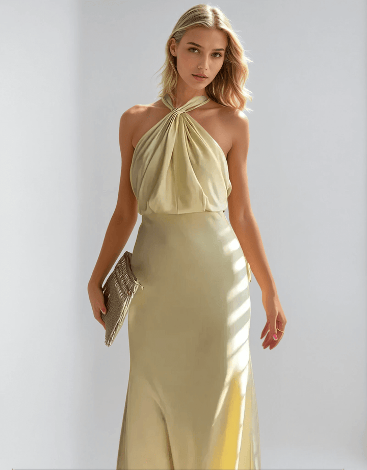 Stylish halterneck maxi dress for women with waist definition – Yara-XS-Nora Luxe