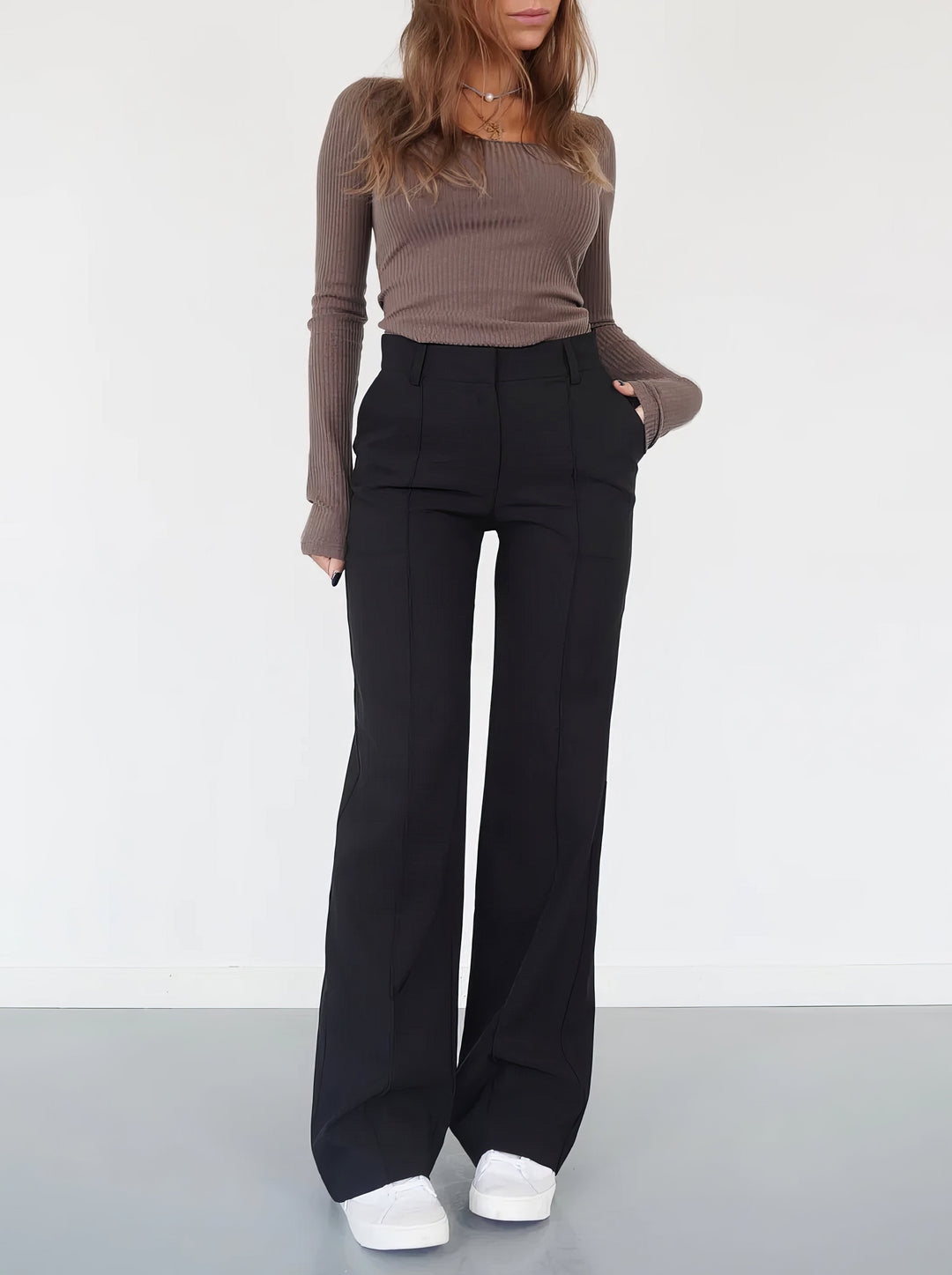 Stylish High-Waisted Trousers - Luna-Black-S-Nora Luxe