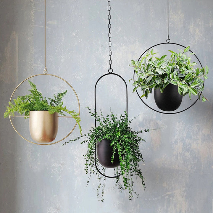 Stylish Indoor and Outdoor Plant Hanger - LeafLuxe-Round-Gold-Nora Luxe