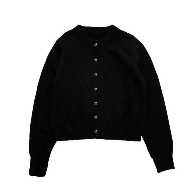 Stylish Knitted Cardigan with O-neck - Sophie-Black-S-Nora Luxe