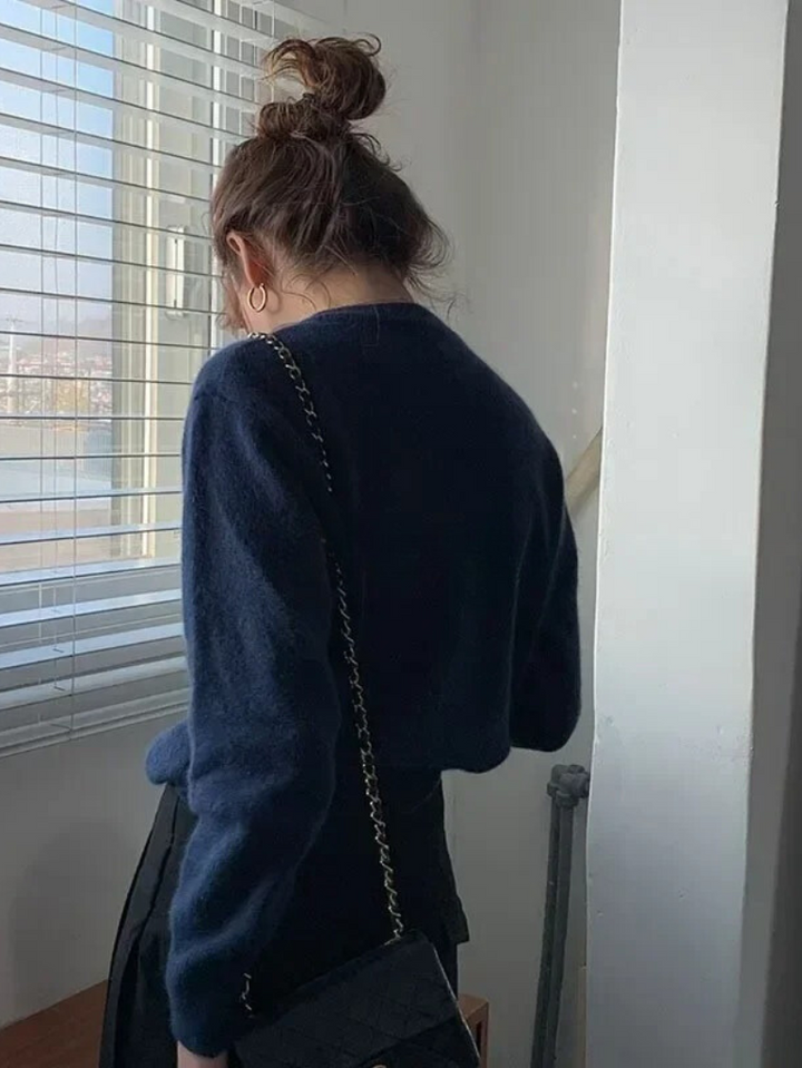 Stylish Knitted Cardigan with O-neck - Sophie-Marine blue-S-Nora Luxe