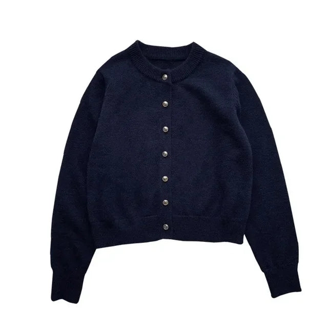Stylish Knitted Cardigan with O-neck - Sophie-Marine blue-S-Nora Luxe