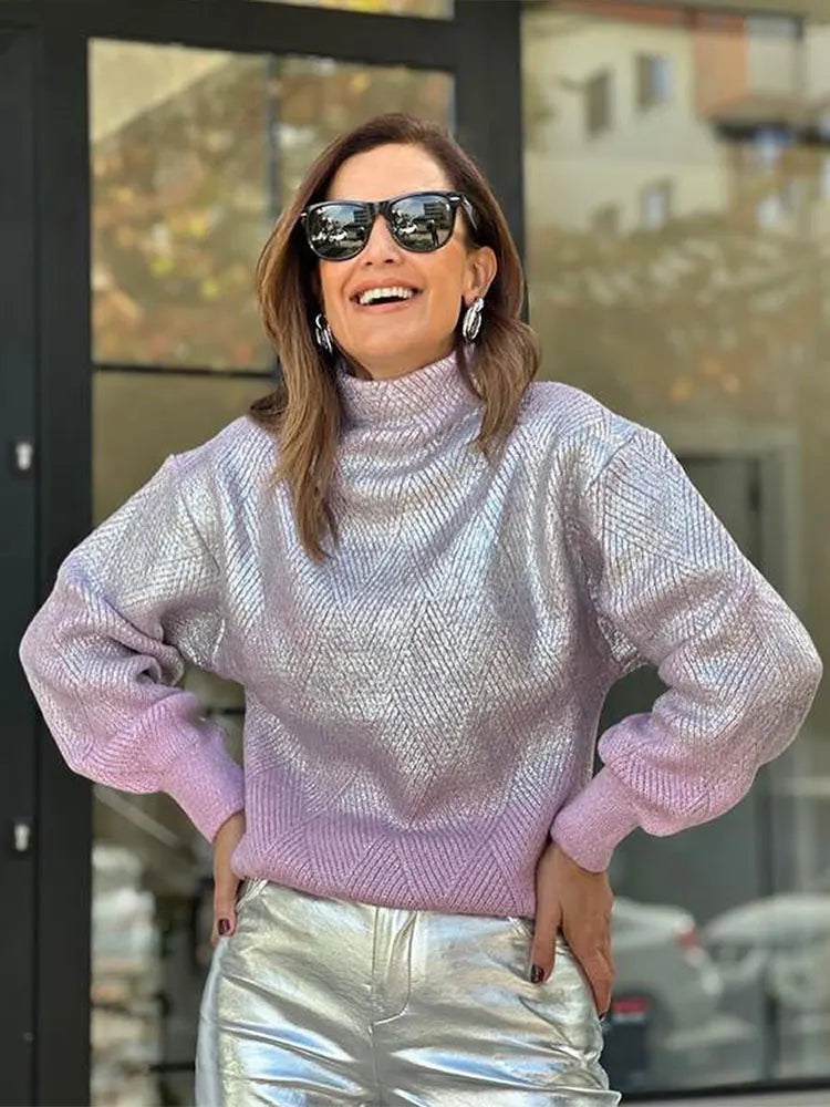 Stylish Knitted Women's Sweater with Gradient - Camille-Purple-S-Nora Luxe