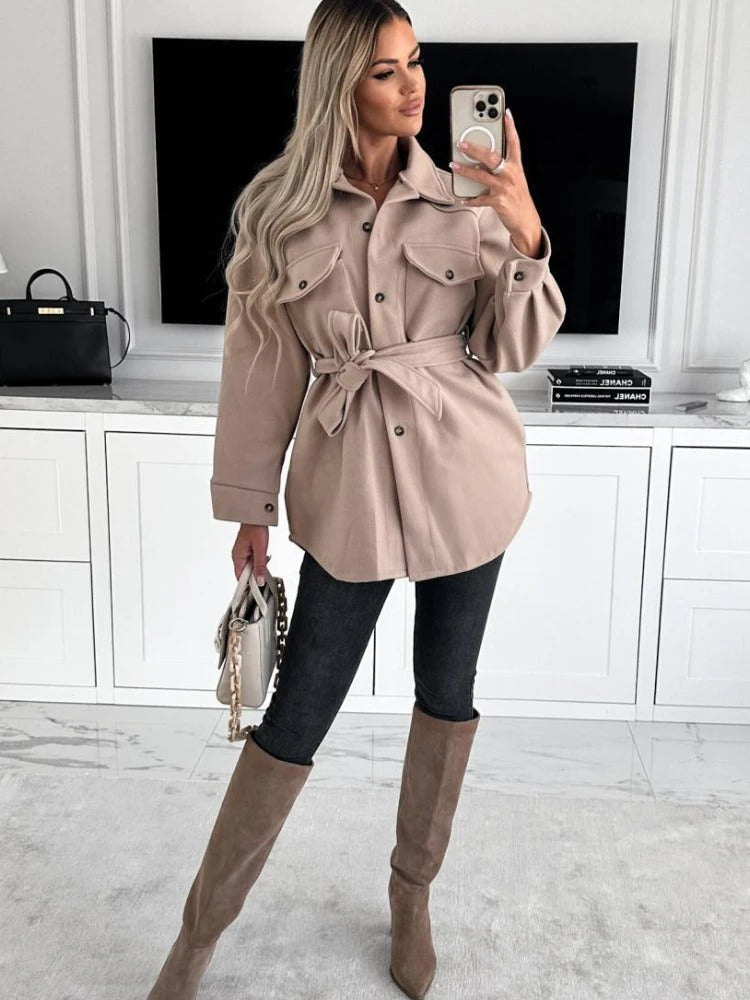 Stylish Ladies Blazer - Elina-Khaki-S-Nora Luxe