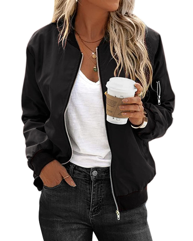 Stylish Ladies Bomber Jacket - Rhea-Black-S-The Livary