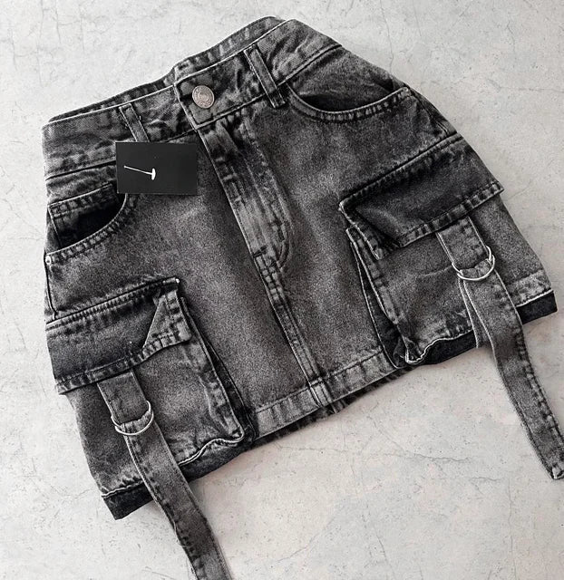 Stylish Ladies' Denim Skirt - Celeste-Black-S-Nora Luxe