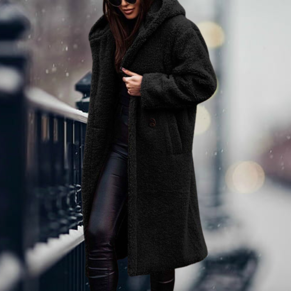 Stylish Ladies Faux Fur Coat with Hood - Vivienne-Black-S-Nora Luxe