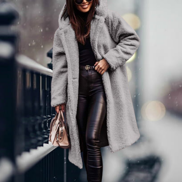 Stylish Ladies Faux Fur Coat with Hood - Vivienne-Gray-S-Nora Luxe
