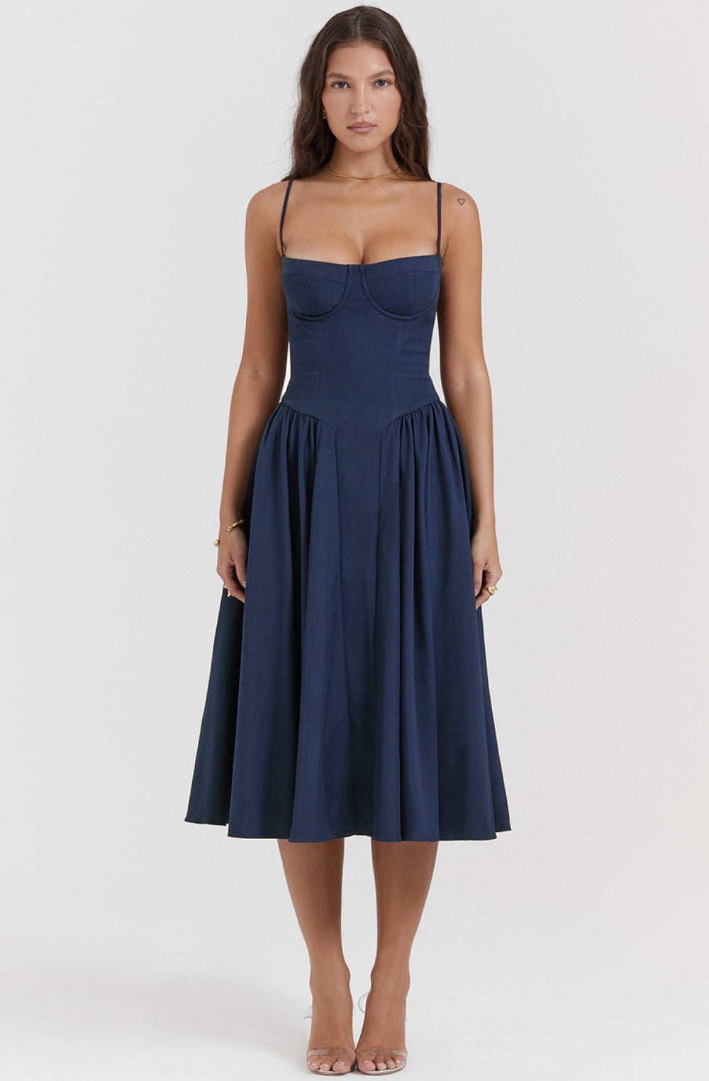 Stylish ladies' summer dress with spaghetti straps & waist corset – Mira-Blue-S-Nora Luxe