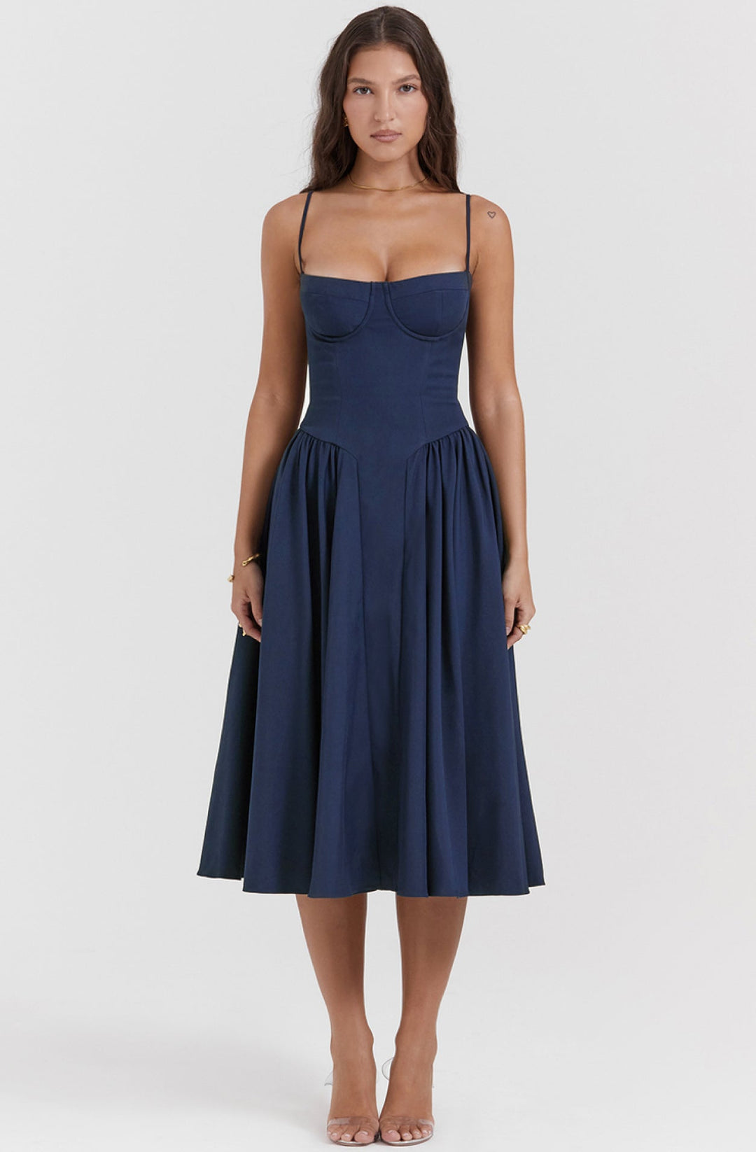 Stylish ladies' summer dress with spaghetti straps & waist corset – Mira-Blue-S-Nora Luxe
