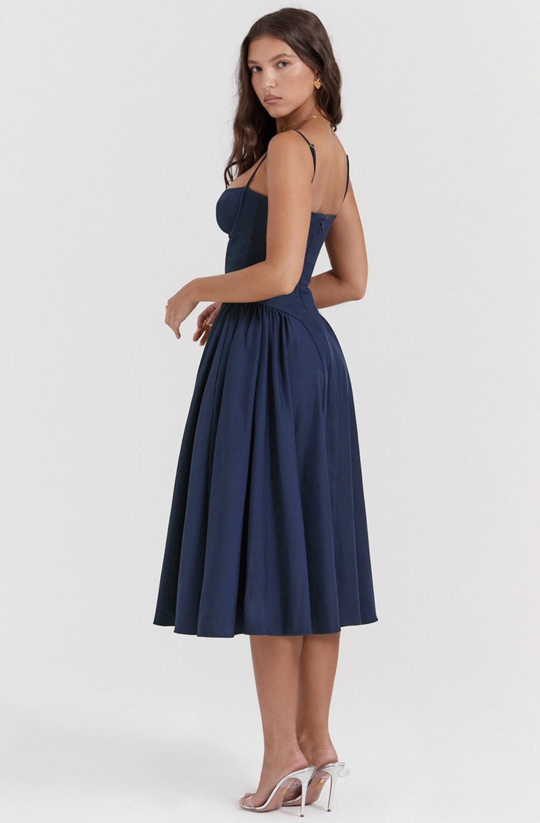 Stylish ladies' summer dress with spaghetti straps & waist corset – Mira-Blue-S-Nora Luxe