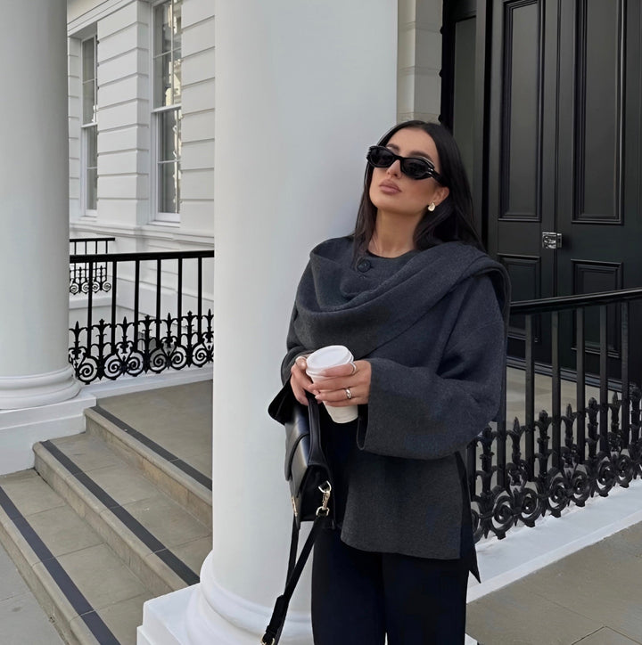 Stylish Ladies Winter Poncho - Ella-Dark blue-S-Nora Luxe