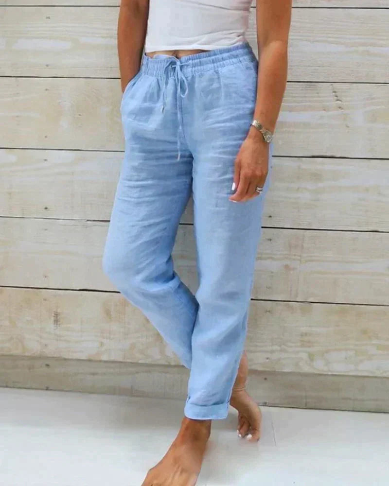 Stylish linen trousers for women – Selina-Blue-XS-Nora Luxe