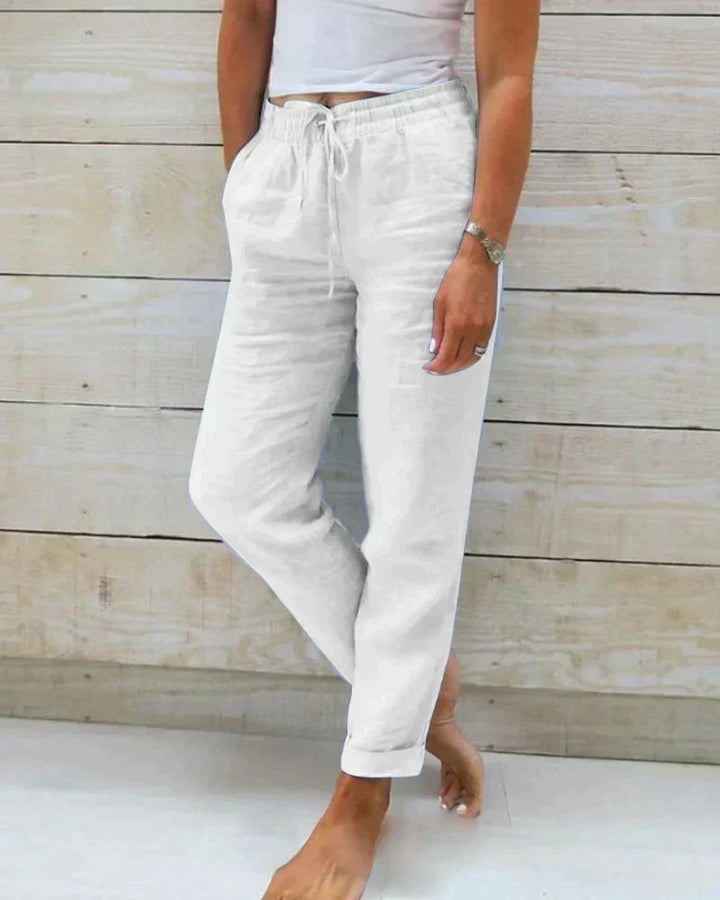 Stylish linen trousers for women – Selina-White-XS-Nora Luxe