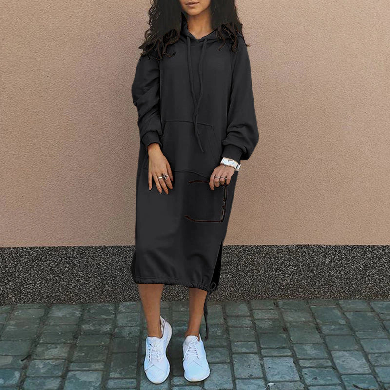 Stylish Long Hoodie Dress - Elina-Black-S-Nora Luxe
