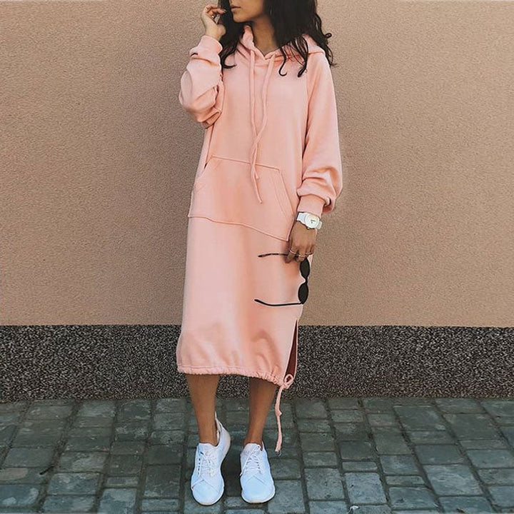 Stylish Long Hoodie Dress - Elina-Black-S-Nora Luxe